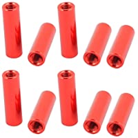 sourcing map 10 equipos Espaciador separador sujetador rojo redondo de aluminio de aleación de columna de M3 x 16mm